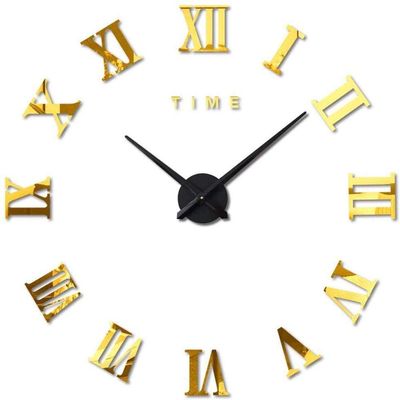 BTZHY Wall Clock,Large Big Watch Decal 3D Stickers Roman Numerals Home Office Removable Decoration for Living Room Gold,Black