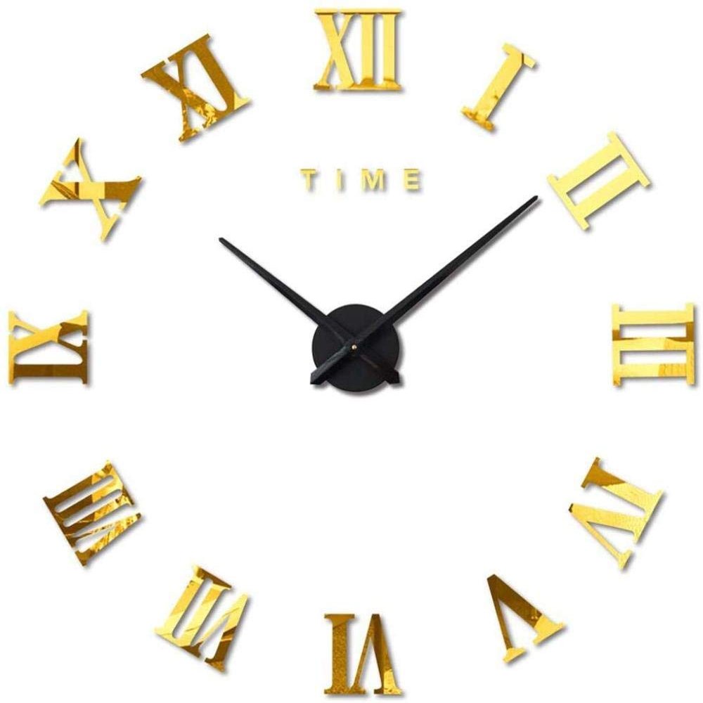 BTZHY Wall Clock,Large Big Watch Decal 3D Stickers Roman Numerals Home Office Removable Decoration for Living Room Gold,Black