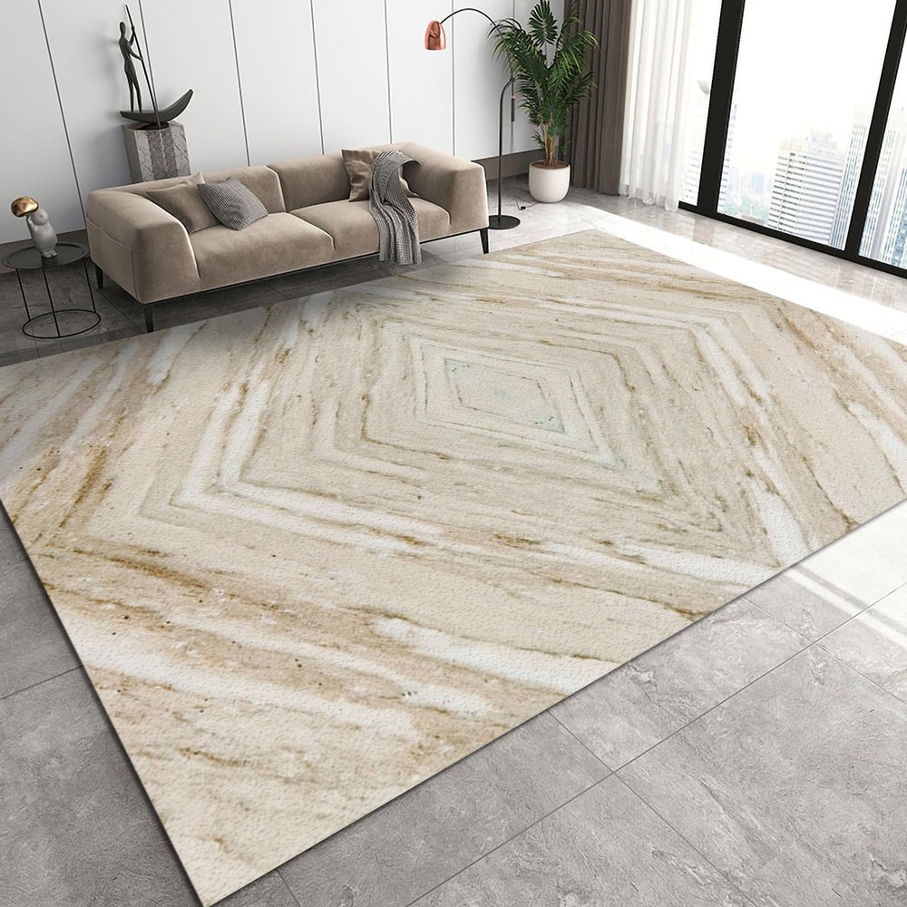 Abstract Geometry White Minimalist Art Kid Area Rug, Trendy Rectangular Modern Easy Clean Floor Mat, Soft Non-Skid Carpet Throw Rug for Kids Teen Girls Boys Bedroom Living Room Classroom Office 5x8ft