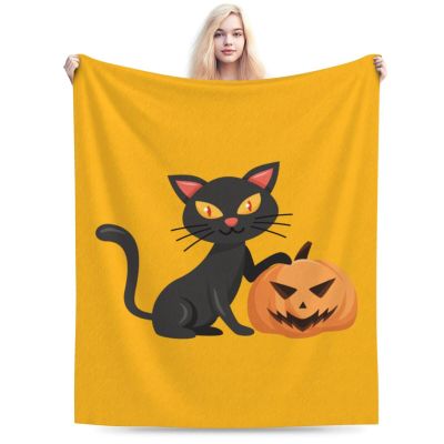 Halloween Black Cat and Pumpkins Throw Blanket for Couch Bed Sofa Blankets Super Soft Warm Cozy 60"x50" Flannel Throw Blanket