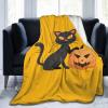 Halloween Black Cat and Pumpkins Throw Blanket for Couch Bed Sofa Blankets Super Soft Warm Cozy 60"x50" Flannel Throw Blanket view 2