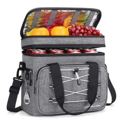 Maelstrom Portable Collapsible Soft Cooler Bag 24/30/60 Cans Double-Deck Leakproof Ice Chest for Beach, Camping & Grocery (Grey, 24 Can)
