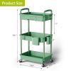 Sorgion 3 Tier Rolling Cart Organizer,Laundry Room Bathroom Organizers and Storage Office Shelves Mobile Shelving Unit Kitchen Trolley Cart with Wheels for Art,Craft,Diaper,Bedside,Snack(Green) view 3