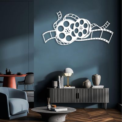 Metal Wall Art-Vintage Movie Reel Metal Wall Decor, Metal Movie Theater Wall Decor, Film Strip Wall Decor, Movie Tape Cinema Wall Art, Living Room Bedroom Study Wall Hanging (39"x 18"| 100x47cm, White)