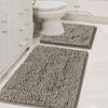 Chenille Bath Mat, 2 Piece Non Slip Bathroom Mat for Bathroom, Absorbent Washable Toilet Mat, Soft Plush Bathroom Rug, Shower Mat Shaggy Rug for Bathroom (20x32in+20x20in,Gray Brown) view 1