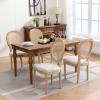 HMFULE French Country Dining Chairs Set of 6, Rattan Dining Chair with Linen Fabric and Carved Solid Wood Frame Farmhouse Dining Room Chairs for Living Room, Kitchen, Restaurant Rattan Beige view 2