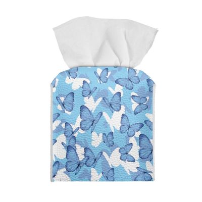 Zanxiantu Square Tissue Box Cover Butterfly Leather Tissue Cube Box Holder Case Home Decor Kleenex Box Covers Organizer Dispenser for Tabletop, Bathroom Vanity Countertop, Car, Office