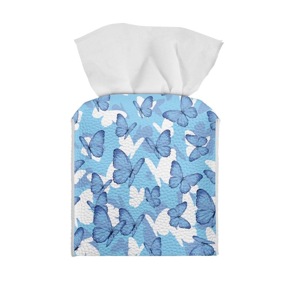 Zanxiantu Square Tissue Box Cover Butterfly Leather Tissue Cube Box Holder Case Home Decor Kleenex Box Covers Organizer Dispenser for Tabletop, Bathroom Vanity Countertop, Car, Office