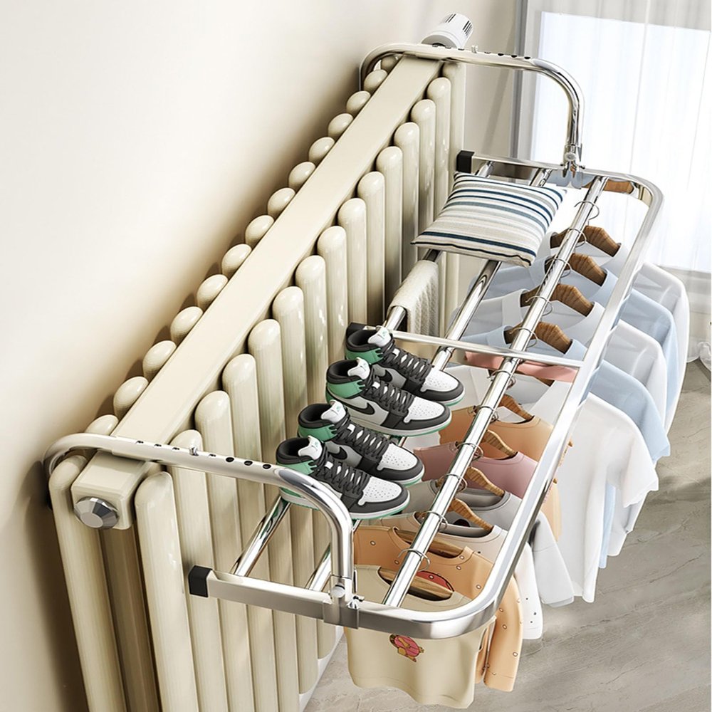 GQJNHUI Stainless Steels Clothes Drying Rack, 60cm/70cm/80cm Hanging Radiator and Balcony Drying Rack,Folding Clothes Airer, Adjustable Arms, Suitable Indoor and Outdoor Use (Size : 60CM)