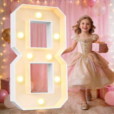Pooqla 3FT Light Up Numbers, Warm White LED Large Lighted Marquee Number, Giant Mosaic Light Up Numbers for Balloons 8th 18th 80th Birthday Decoration Anniversary Party Decor, LED Number 8