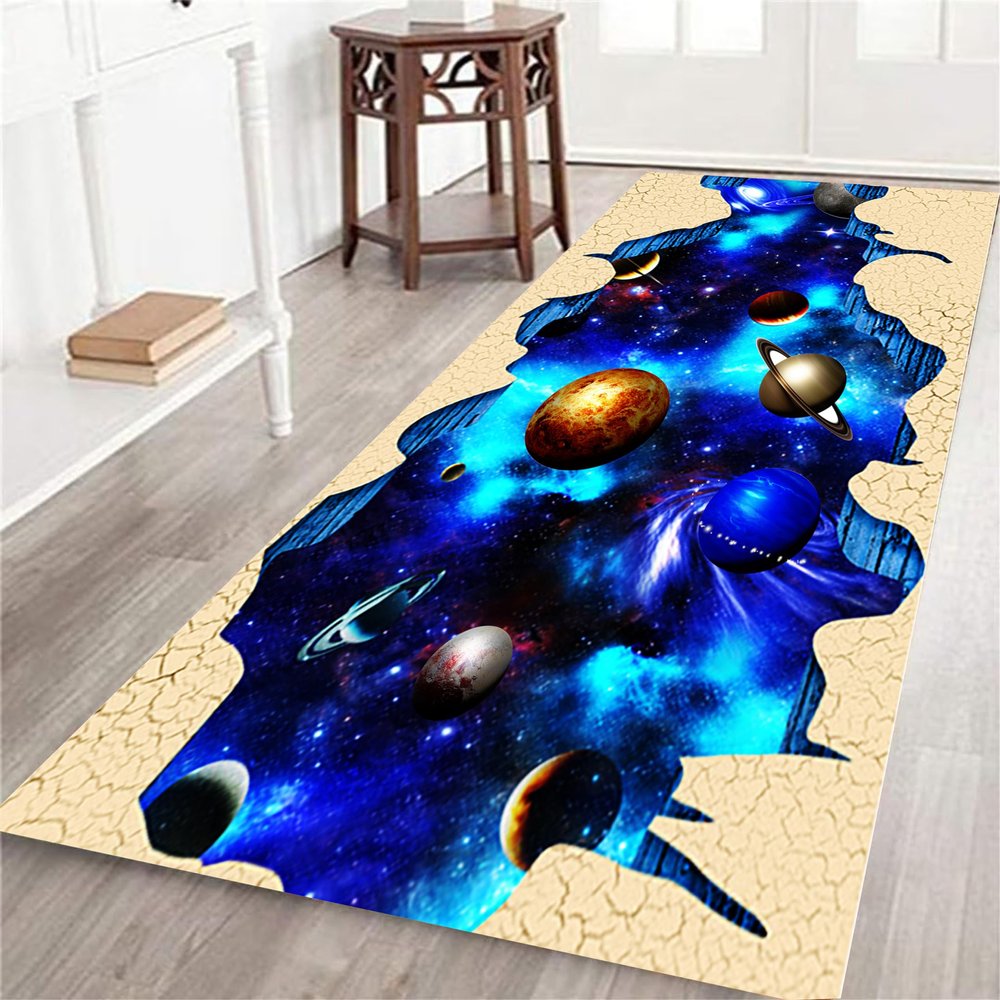 3D Universe Galaxy Runner Rugs, 2x10ft, Optical Illusion Hallway Carpets Durable Sky Planet Large Floor Mats for Living Room Kids Boys Girls Bedroom Bathroom Kitchen Modern Home Decorate