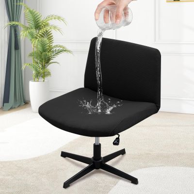 MINGPINHUIUS Armless Adjustable Chair Cover: Criss Cross Swivel Office Desk Cover Modern Vanity Water Resistant Removable Protector, for Accent Chair (Black, Water Resistant Style)
