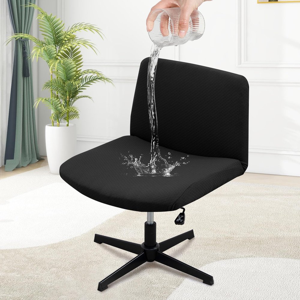 MINGPINHUIUS Armless Adjustable Chair Cover: Criss Cross Swivel Office Desk Cover Modern Vanity Water Resistant Removable Protector, for Accent Chair (Black, Water Resistant Style)