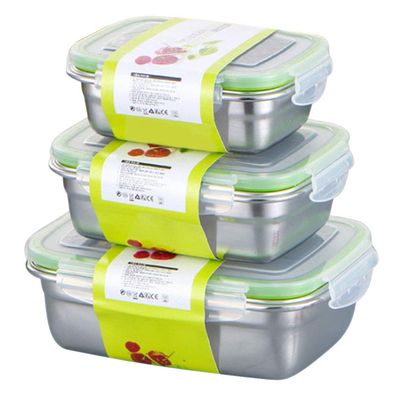 3 Pcs Airtight Bento Boxes, Stainless Steel Food Storage Containers with Lids, Leakproof Bento Lunch Box Containers, Stackable Snack Food Prep Containers for Kitchen Travel Picnic and Camping(#1)