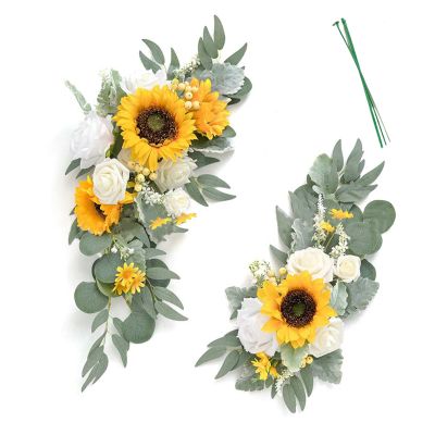 2Pcs Artificial Wedding Arch Flowers Kit, Artificial Wedding Arch Flowers for Wedding Sign, Floral Swag Dusty Wedding Decor for Ceremony and Reception Backdrop Decoration(Yellow)