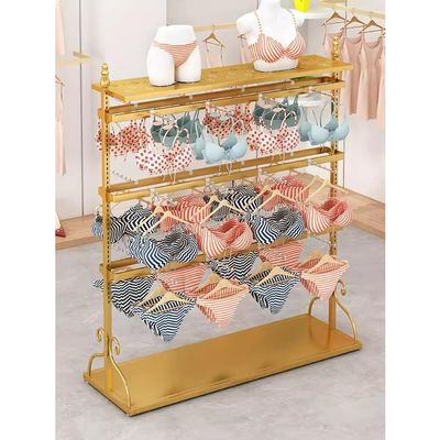 Etlegor Lingerie Store Bra Shorts Display Stand, Commercial Floor-Standing Metal Underwear Rack Multipurpose Swimsuit Accessories Toy Storage Rack with Top Shelves (Color : Gold, Size : 65x40x135cm)