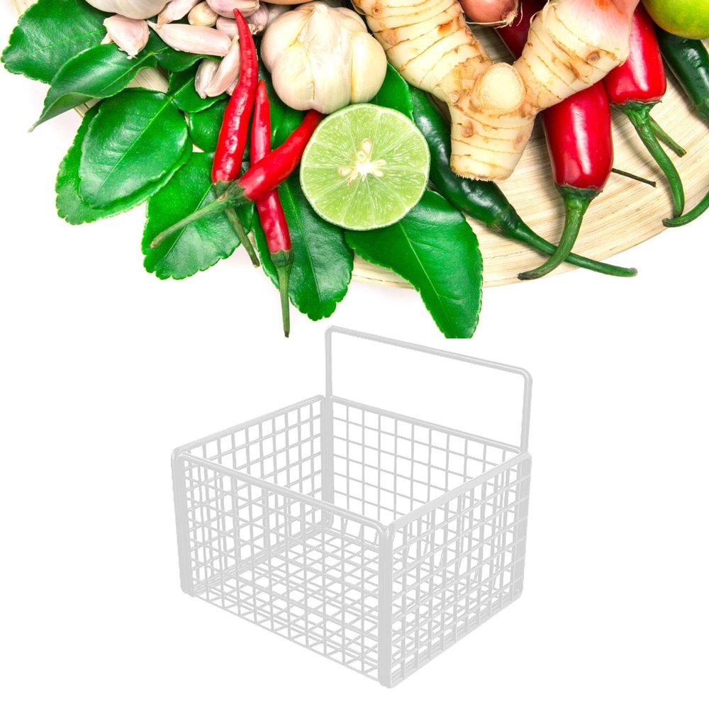 BEIJIALY Hanging Kitchen Baskets, Wall Mounted Storage Basket No Drilling Adhesive Metal Wire Hanging Basket Adhesive Basket for Kitchen Food Pantry Bathroom Organization(White)