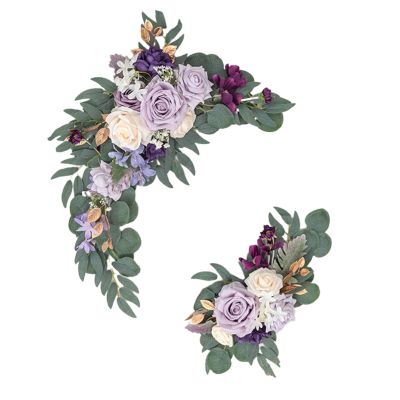 2Pcs Artificial Wedding Arch Flowers Kit, Artificial Wedding Arch Flowers for Wedding Sign, Floral Swag Dusty Wedding Decor for Ceremony and Reception Backdrop Decoration(Light Purple)