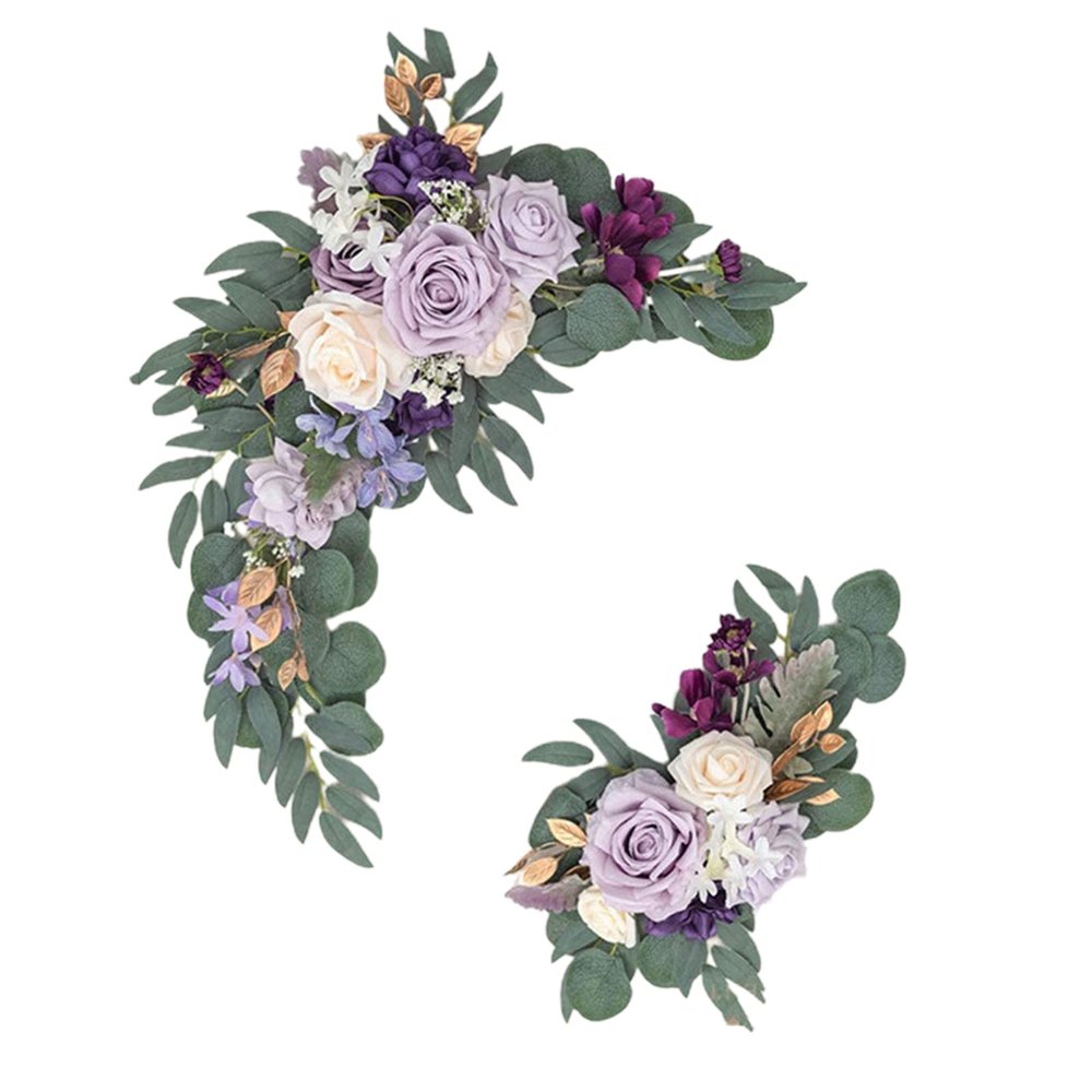 2Pcs Artificial Wedding Arch Flowers Kit, Artificial Wedding Arch Flowers for Wedding Sign, Floral Swag Dusty Wedding Decor for Ceremony and Reception Backdrop Decoration(Light Purple)
