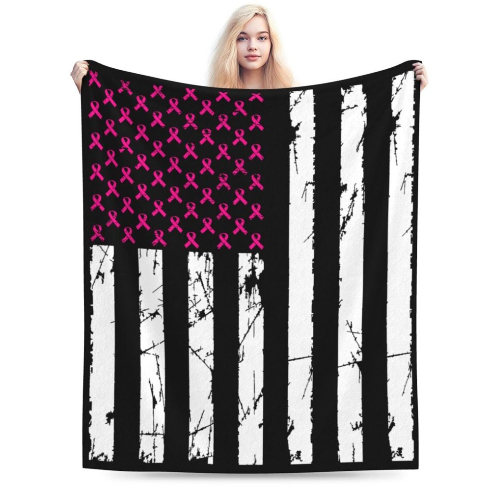 Breast Cancer Awareness Throw Blanket for Couch Bed Sofa Blankets Super Soft Warm Cozy 60"x50" Flannel Throw Blanket