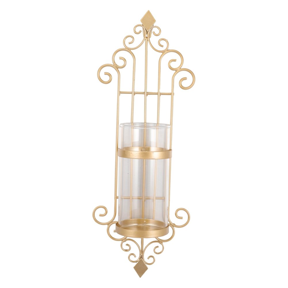 Holibanna Wall Hanging Candle Holder Rose Gold Iron Art Wall Sconce for Decor Unique Glass Candle Holders Decorative for Living Bedroom and Dining Spaces