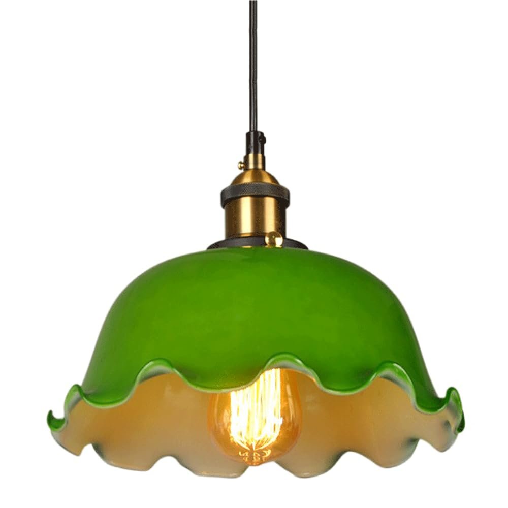 HEBXMF Retro Style Pendant Light,E27 Screw Single-head Chandelier,Creative Personality Green Glass Hanging Lamp Lampshade,Restaurant Hotel Coffee House Decorative Lighting Fixtures