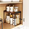 Mitus Shelf Organizer and Storage, Tiered Wood Cabinet Rack for The Kitchen Counter, Bathroom Counter, Pantry Cupboard, Office Desk Bookshelf, 12" Wide Walnut Brown and Black (Large) view 4