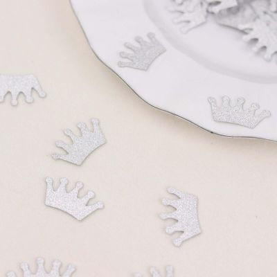 Efavormart 300 Pcs Silver Glitter Princess Crown Paper Confetti, Baby Shower Party Table Scatters - Double Sided