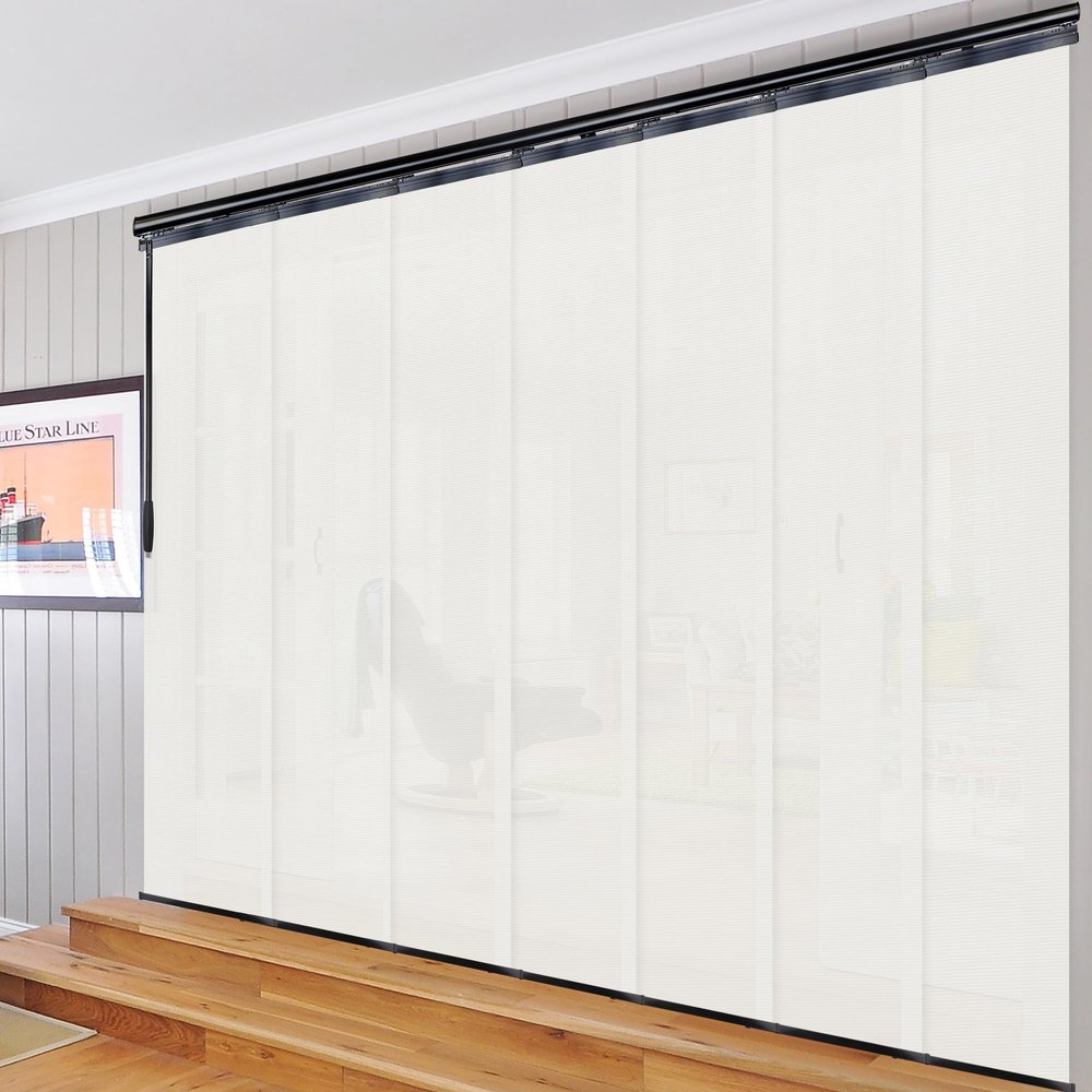 A&F Rod Dcor - Candido 7-Panel Single Rail Black Panel Track Extendable 110"-153" W x 116" H, Panel Width 23.5"