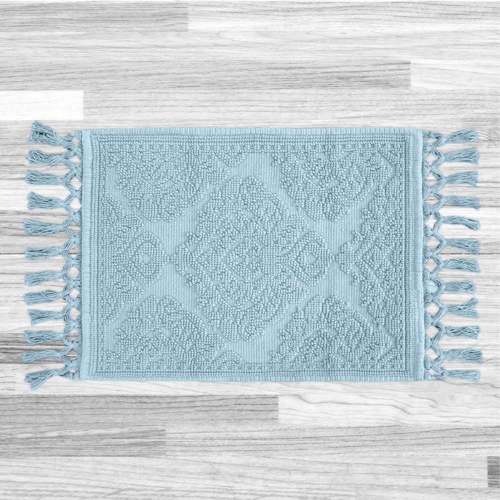 Jean Pierre - Ricardo Bath Mat, Woven Fringe Bathroom Rugs, 100% Cotton, Premium Bathroom Decor - Measures 27" x 52" - Light Blue