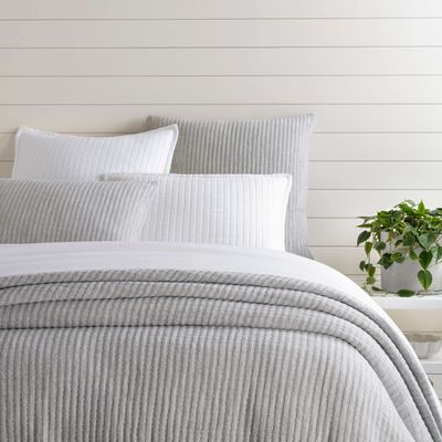 Pine Cone Hill Pick Stitch Grey Solid Cotton Matelasse Coverlet, Full/Queen