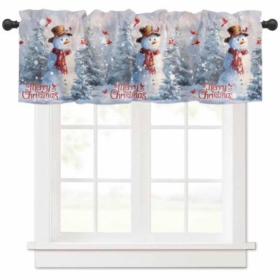 Anzona Curtain Valance 60" x 18", Merry Christmas Snowman Window Valances Rod Pocket Curtains Drapes, Christmas Tree Gift Box Scarf Short Topper Curtain for Kitchen Cafe Living Room, 1 Panel