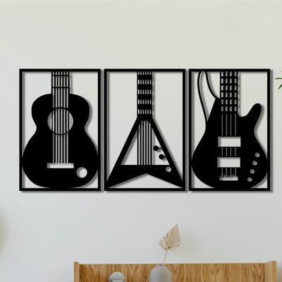 KAWA METALWORKS Guitar Wall Art Metal Home Decor, 3 Piece Metal Music Wall Art, Modern Metal Wall Decor for Music Lovers, Gift for Guitar Players