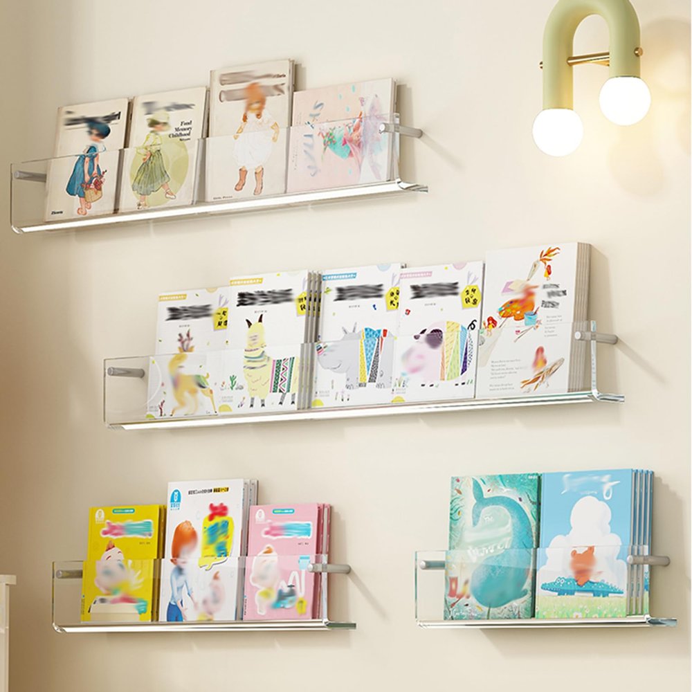 JLXJYS 4pcs Wall Mount Clear Magazine Display Holder StandTransparent Hanging Magazine Rack for Living Room Office HomeLiterature Storage Organizer (Size : 80x5x15cm(31.4x1.9x5.9in))