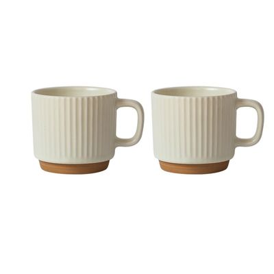 2024 Model Two Morandi Mug Ceramic Mug Retro Embossed Vertical Pattern Water Cup Teacup