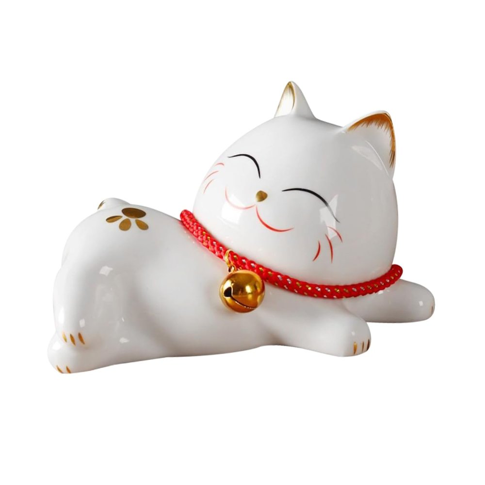 Cabilock 1pc Ceramic Cat Figurine Decorative Home Adornment for Desktop Photography Prop White Stylish Maneki Housewarming for Friends Family
