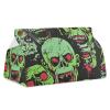 Green Skull Pattern Tissue Box Cover, PU Leather Rectangular Tissue Box Case Organizer Holder Vanity Dresser Night Stand Table Countertop Home Office Car 7.7X4.7X4.3'' view 1