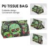 Green Skull Pattern Tissue Box Cover, PU Leather Rectangular Tissue Box Case Organizer Holder Vanity Dresser Night Stand Table Countertop Home Office Car 7.7X4.7X4.3'' view 4