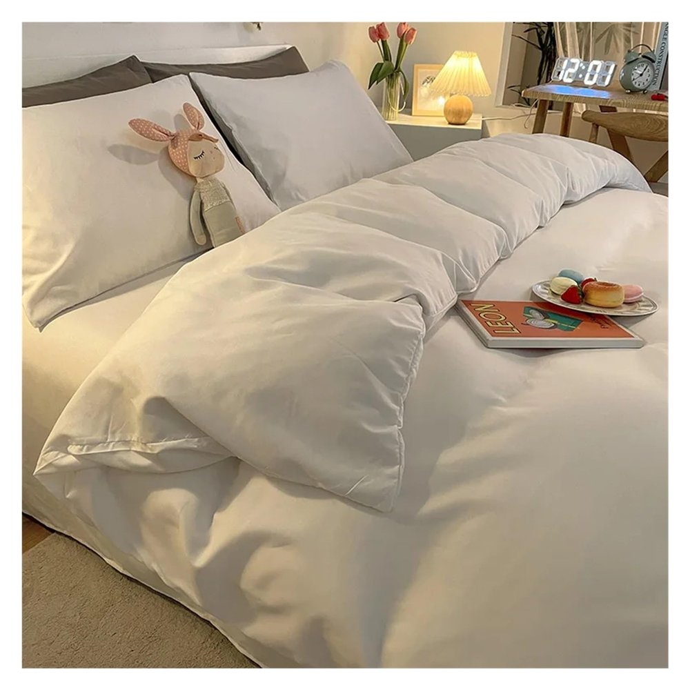 QuKan Bed, Skin-Friendly Comforter Covers Simple Style Bed Linen Compatible with Home Soft Duvet Covers (No Pillowcase), Full 180x220cm 1pc, White, MM-102