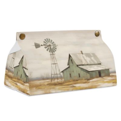 Farmhouse Tissue Box Cover, PU Leather Rectangular Tissue Box Case Organizer Holder Vanity Dresser Night Stand Table Countertop Home Office Car 7.7X4.7X4.3''