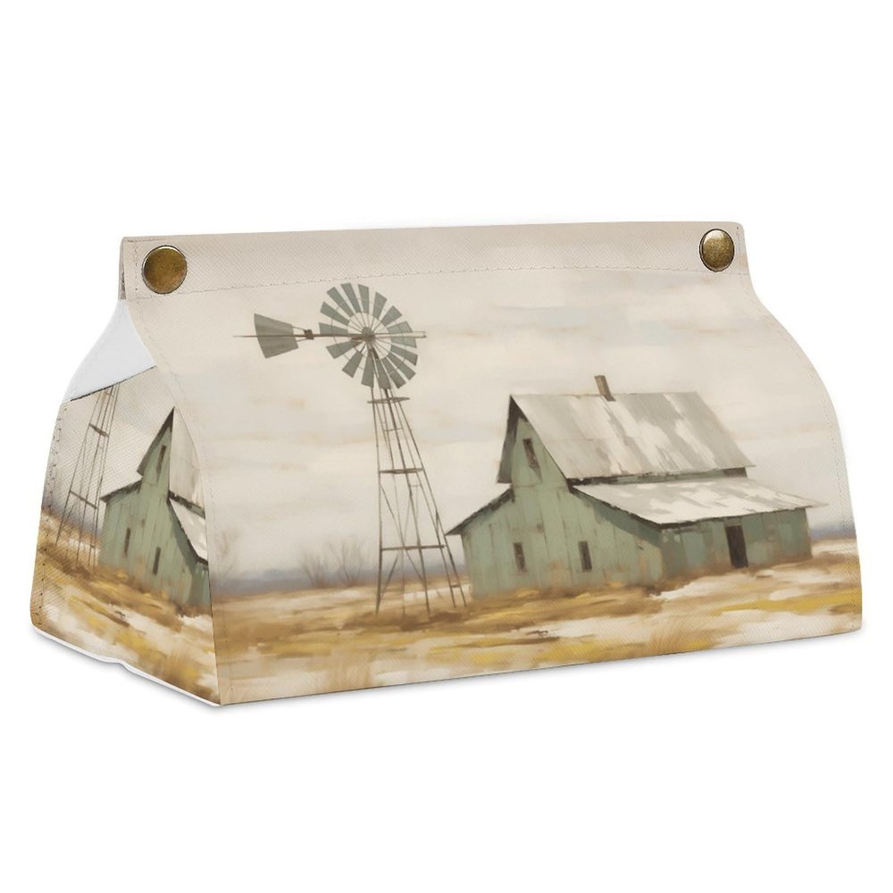 Farmhouse Tissue Box Cover, PU Leather Rectangular Tissue Box Case Organizer Holder Vanity Dresser Night Stand Table Countertop Home Office Car 7.7X4.7X4.3''