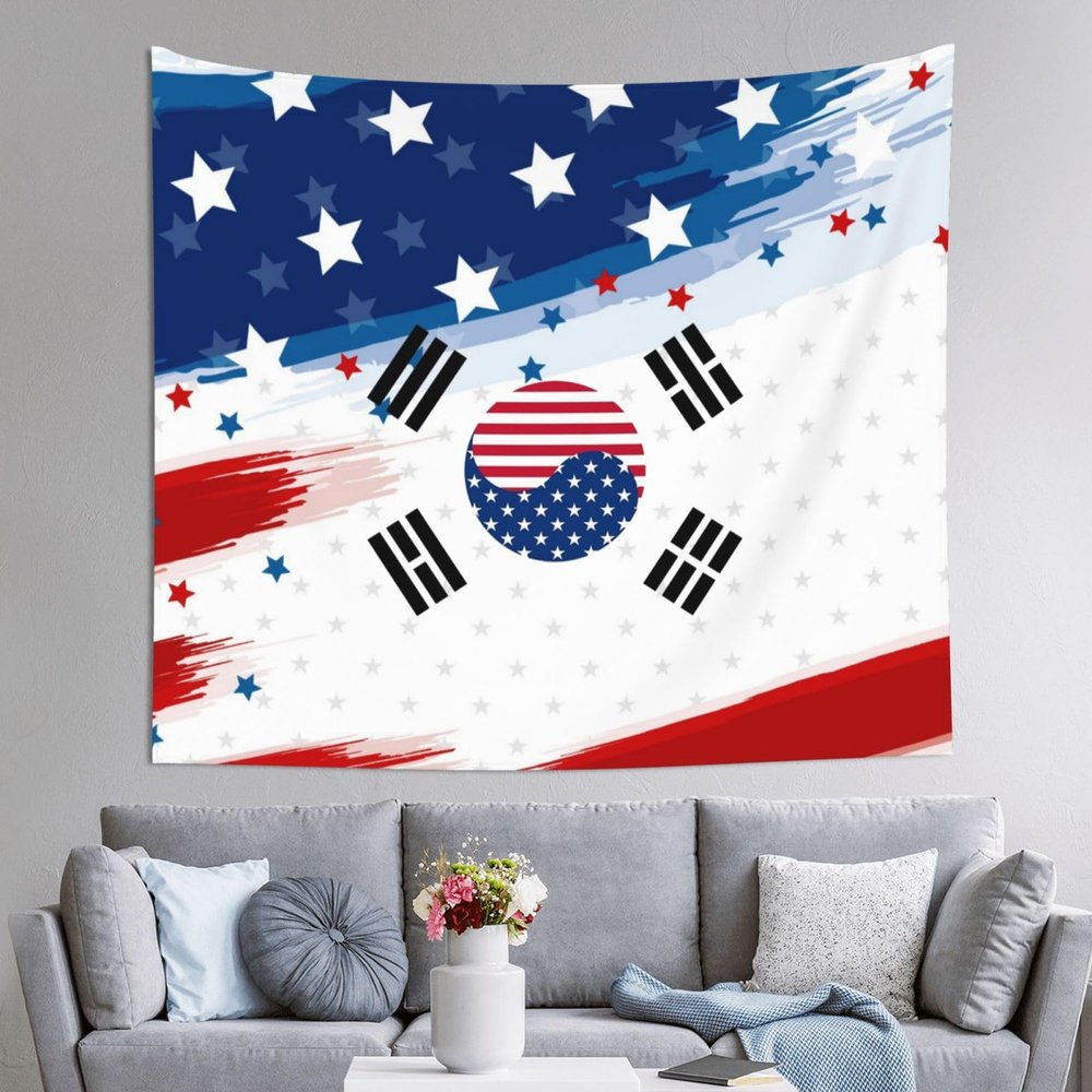 UNDEX Korean American Flag Tapestries Banners 60in*51in Wall Tapestry Aesthetic Wall Hanging Wall Art For Bedroom Living Room Dorm Home Decoration