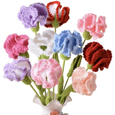 JOONOR 10Pcs Handwoven Carnation Flower,Knitted Carnation Flower with Bouquet Package Bag, Artificial Crochet Flowers for Wedding Decor Birthday, Multicolor