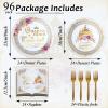 96Pcs Fairytale Princess Plates and Napkins Once Upon a Time Party Tableware Set Plates for Wedding Girl Pink Floral Gold Castle Dinnerware for Birthday Party Baby Shower Decoration Supplies Serve 24 view 2