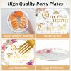 96Pcs Fairytale Princess Plates and Napkins Once Upon a Time Party Tableware Set Plates for Wedding Girl Pink Floral Gold Castle Dinnerware for Birthday Party Baby Shower Decoration Supplies Serve 24 view 4