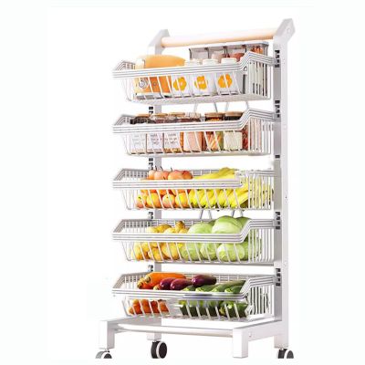 Kitchen Storage Cart On Wheels Fruit Basket Stand Cart Kitchen Storage Trolley with Baskets and Handle for Bathroom, Living Room, Kitchen (Size : 5TIER-42X32X105CM)