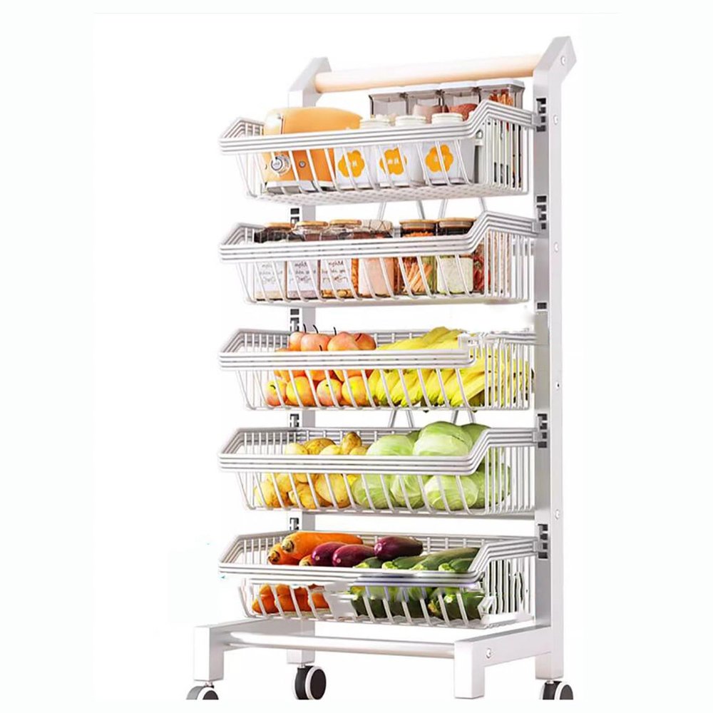 Kitchen Storage Cart On Wheels Fruit Basket Stand Cart Kitchen Storage Trolley with Baskets and Handle for Bathroom, Living Room, Kitchen (Size : 5TIER-42X32X105CM)