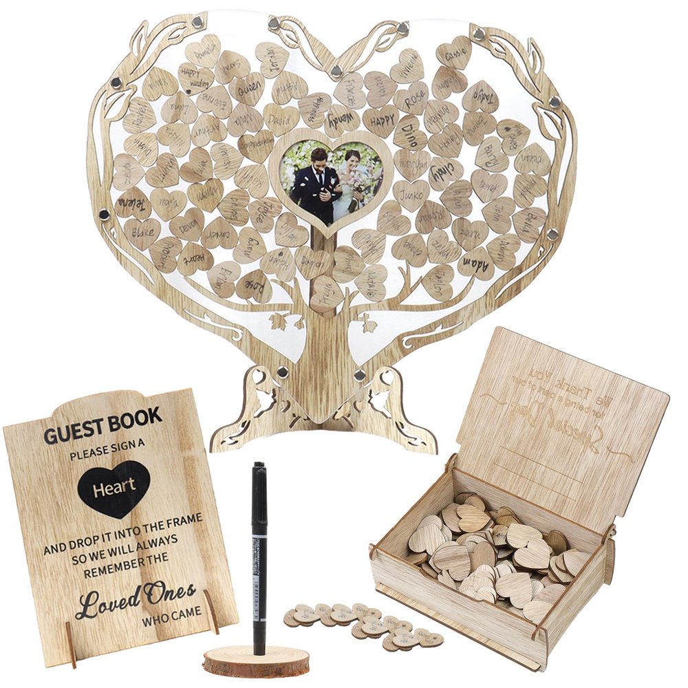 FORBFAN Wedding Guest Book Alternative, Wooden Heart Drop Box Guestbook with Photo Frame, Sign in Book Wedding Reception