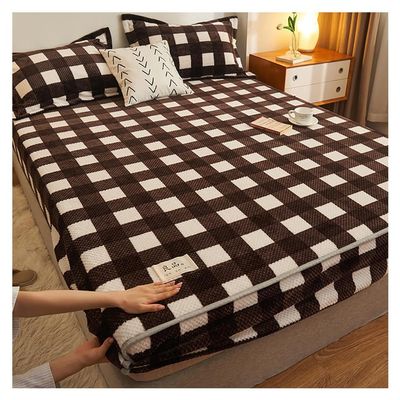 OBONG Full Queen Flannel Fitted Mattress Pad Winter Warm Coral Fleece Mattress Protector Cover Soft Breathable Fitted Bed Sheet Washable Extra Thick Bed Covers (Color : #04, Size : Full-120 * 200cm)