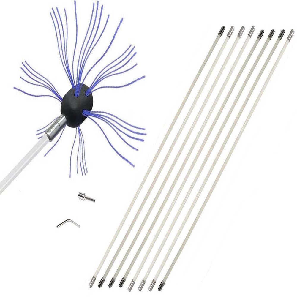 TIGAILIAN Chimney Sweep kit Chimney Sweeping Kit, Chimney Cleaning Tool with Flexible Nylon Rods, Rotating Chimney Sweeping Brushes, Tools (Color : Blue, Size : 8 m)